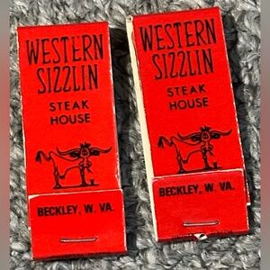 Lot of 2 Mini Matchbook Western Sizzlin Steak House Beckley W VA West Virginia